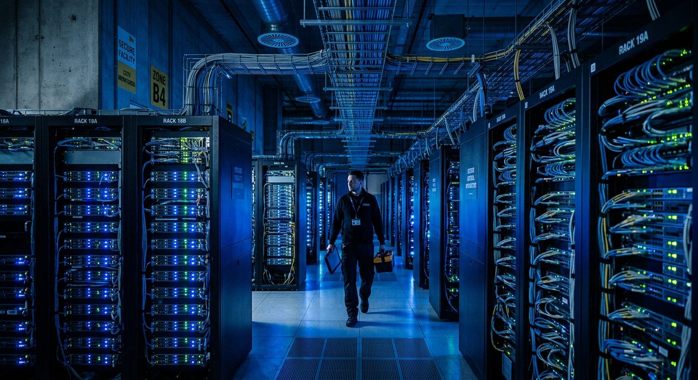 Data centre server racks representing Verifa's security infrastructure